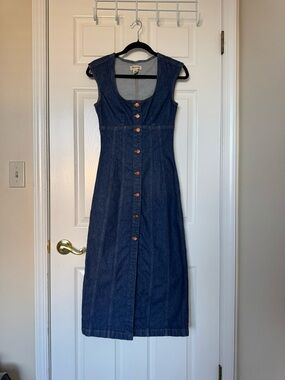 Madewell Dark Blue Denim Button-Front Midi Dress
